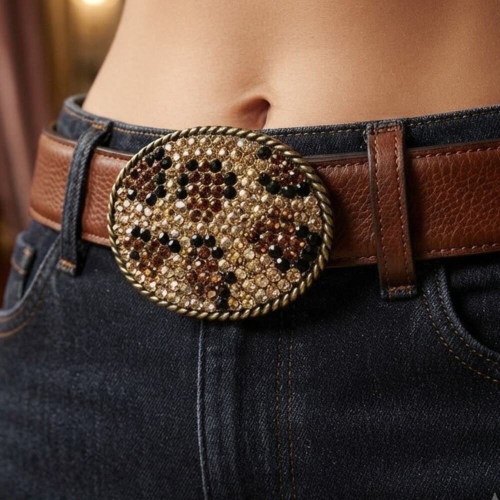 Vintage 5063 Leopard Rhinestone Belt Buckle Y2K McBling AS IS Repair